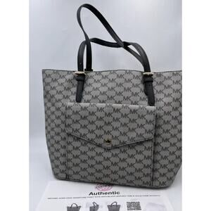 Authenticated Michael kors Gray Black Signature Logo‎ Leather Trim Tech Tote Bag